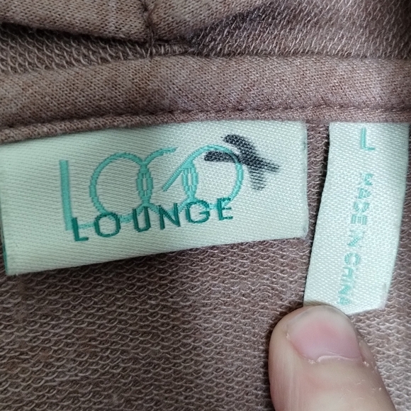 LOGO Lounge Swiss Dot Sheer Trim Tan Open Front Cardigan Women's Size Large - Picture 4 of 5